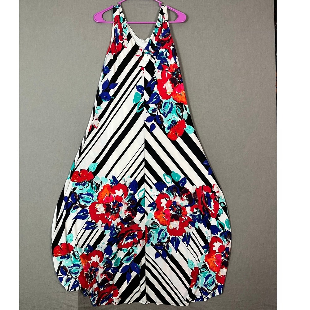 Est. 1946 Maxi Dress Medium Floral Striped Multicolor Sleeveless NEW